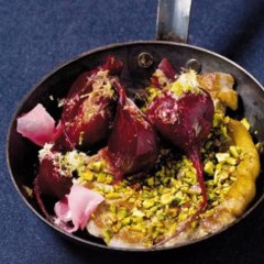 Pistachio crusted rump steaks with roasted beetroots and asian dressing