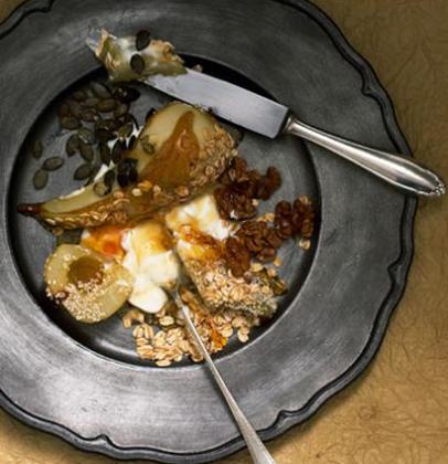 Poached Breakfast Pear, Honey and Yoghurt recipe | TASTE