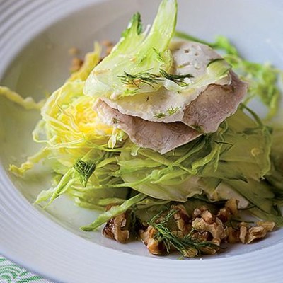 Poached chicken and walnut salad