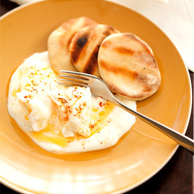 Poached eggs with yoghurt, saffron and smoked paprika sauce