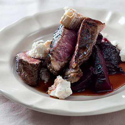 Pomegranate seared beef with roast beetroot