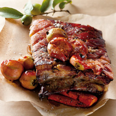 Pork belly with maple-roasted guavas
