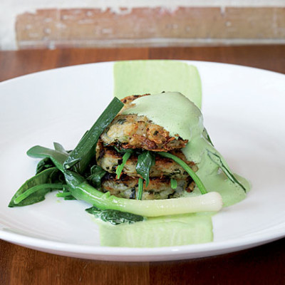 Potato-and-leek rosti with spinach foam