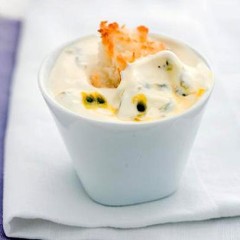 Pots of granadilla yoghurt with coconut macaroons