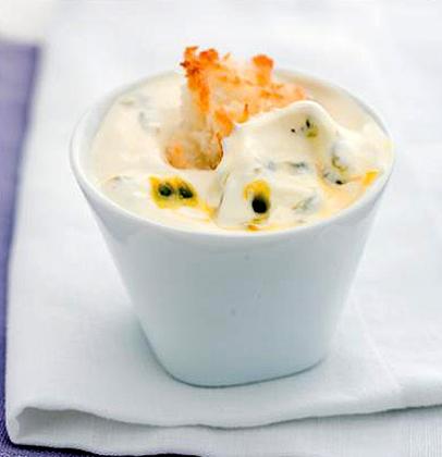 Pots of granadilla yoghurt with coconut macaroons | Woolworths TASTE