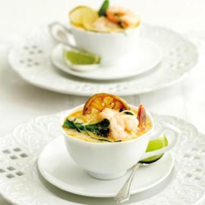 Prawn and lime laksa with aromatic greens