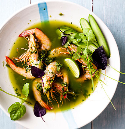 Prawns Poached in Green Thai Curry Broth Recipe | TASTE