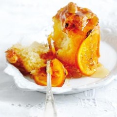 Quick warm naartjie pudding with marmalade syrup