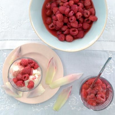 Raspberries in pernod