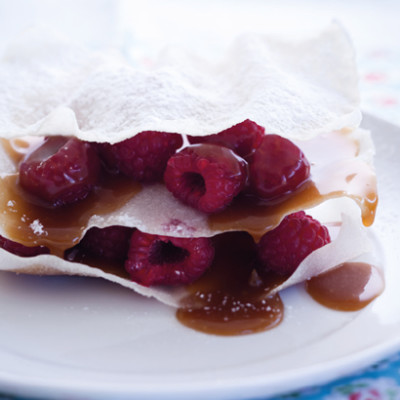 Raspberry and caramel millefeuille