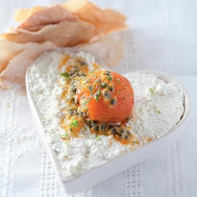 Ricotta and poached apricot hearts