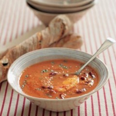 Roasted tomato, red bean and feta soup