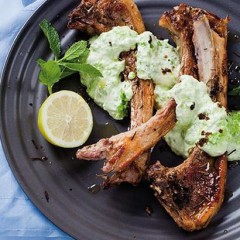 Rosemary salted lamb chops with a minted pea dressing