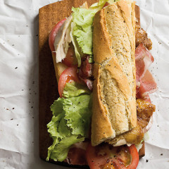 Rotisserie chicken and wafer-thin sliced coppa baguette
