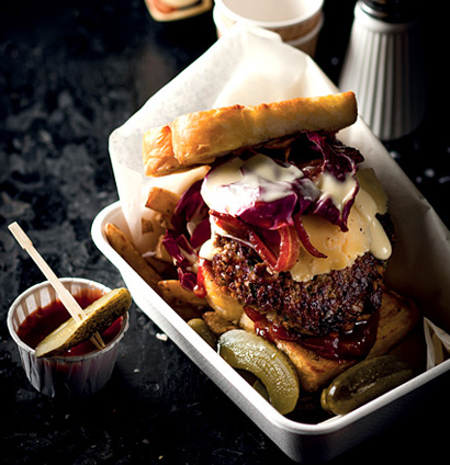 Rump and bacon burger with aged cheddar and barbecue sauce | Woolworths TASTE