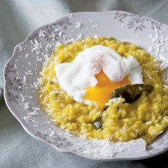 Saffron risotto with soft poached egg