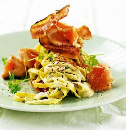Salmon & prosciutto in lemon tagliatelle recipe | TASTE