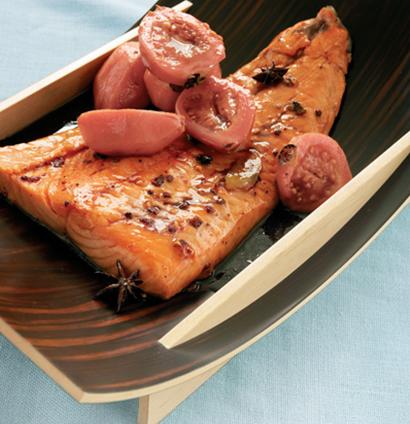 Salmon poached in sweet guava infusion recipe | TASTE