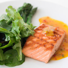 Salmon with kale and Asian dressing