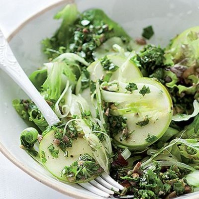 Salsa verde-dressed green salad