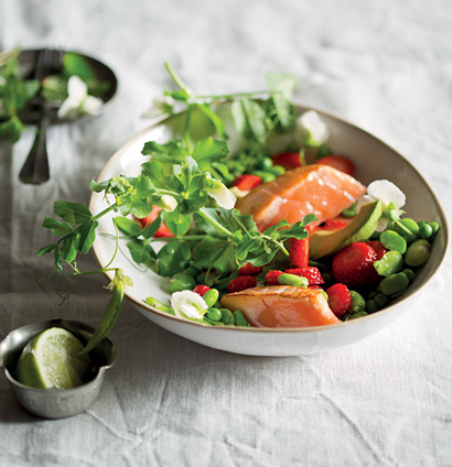 Seared salmon, strawberry & broad bean salad recipe | TASTE