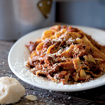 Slow-cooked sticky ragu tossed with strands of homemade pasta