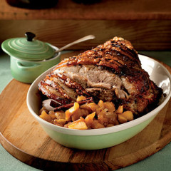 Slow-roasted pork with spiced apple relish