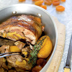 Slow-roasted shoulder of spring lamb with dried apricots