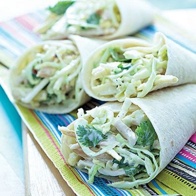 Smoked chicken and corn slaw wrap