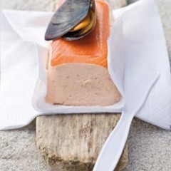 Smoked trout layered terrine served with plump mussels