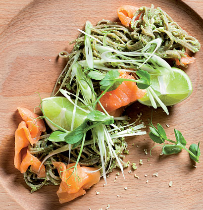 Smoked trout with watercress, tofu pesto and soba noodles | Woolworths TASTE