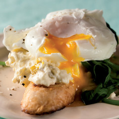 Soft-poached egg with creamed-feta and-olive toasts