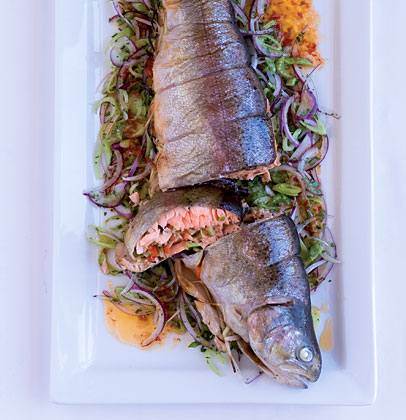 Spice-rubbed and stuffed whole roasted trout | Woolworths TASTE