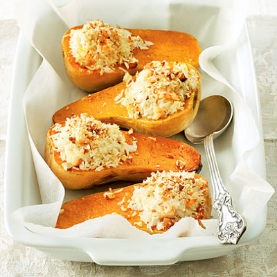 Spiced roasted butternut with prawn and basmati filling