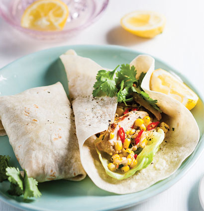 Spicy chicken-and-corn salad in wraps recipe | TASTE