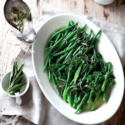 Steamed greens with crispy sage butter