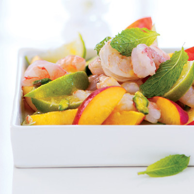 Steamed prawn, lime and nectarine salad
