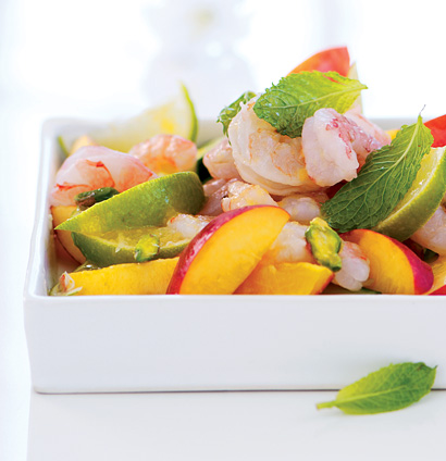 Steamed prawn, lime and nectarine salad recipe | TASTE
