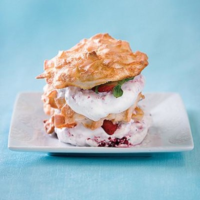 Strawberry and coconut wafer stacks