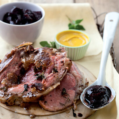Succulent prime rib with a sticky shallot-and-beetroot marmalade