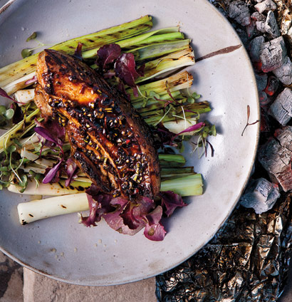 Sweet miso pork belly with charred leeks | Woolworths TASTE
