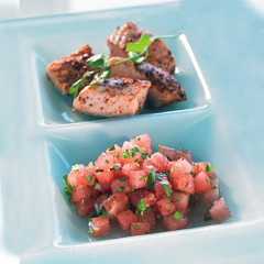 Tequila and chilli salmon with watermelon salsa
