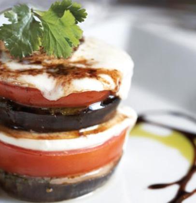 Tian of grilled brinjal, tomato and buffalo mozzarella | Woolworths TASTE