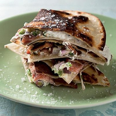 Toasted quesadillas with crispy bacon and cheese