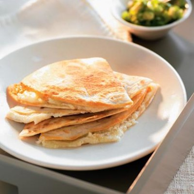 Toasted three cheese tortillas with green salsa