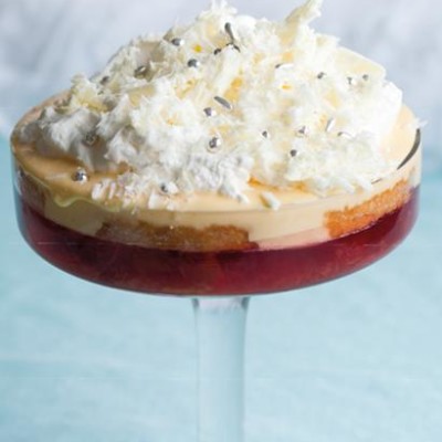Traditional trifle with home-made plum jelly