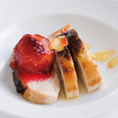 Turkey breast with poached plums