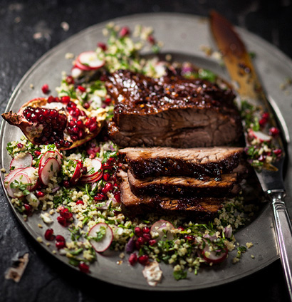 Turkish roast beef brisket with pomegranate and radish 