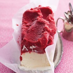 Vanilla-soya milk ice and rosewater pomegranate sorbet
