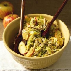 Warm cabbage and apple salad with shredded pork